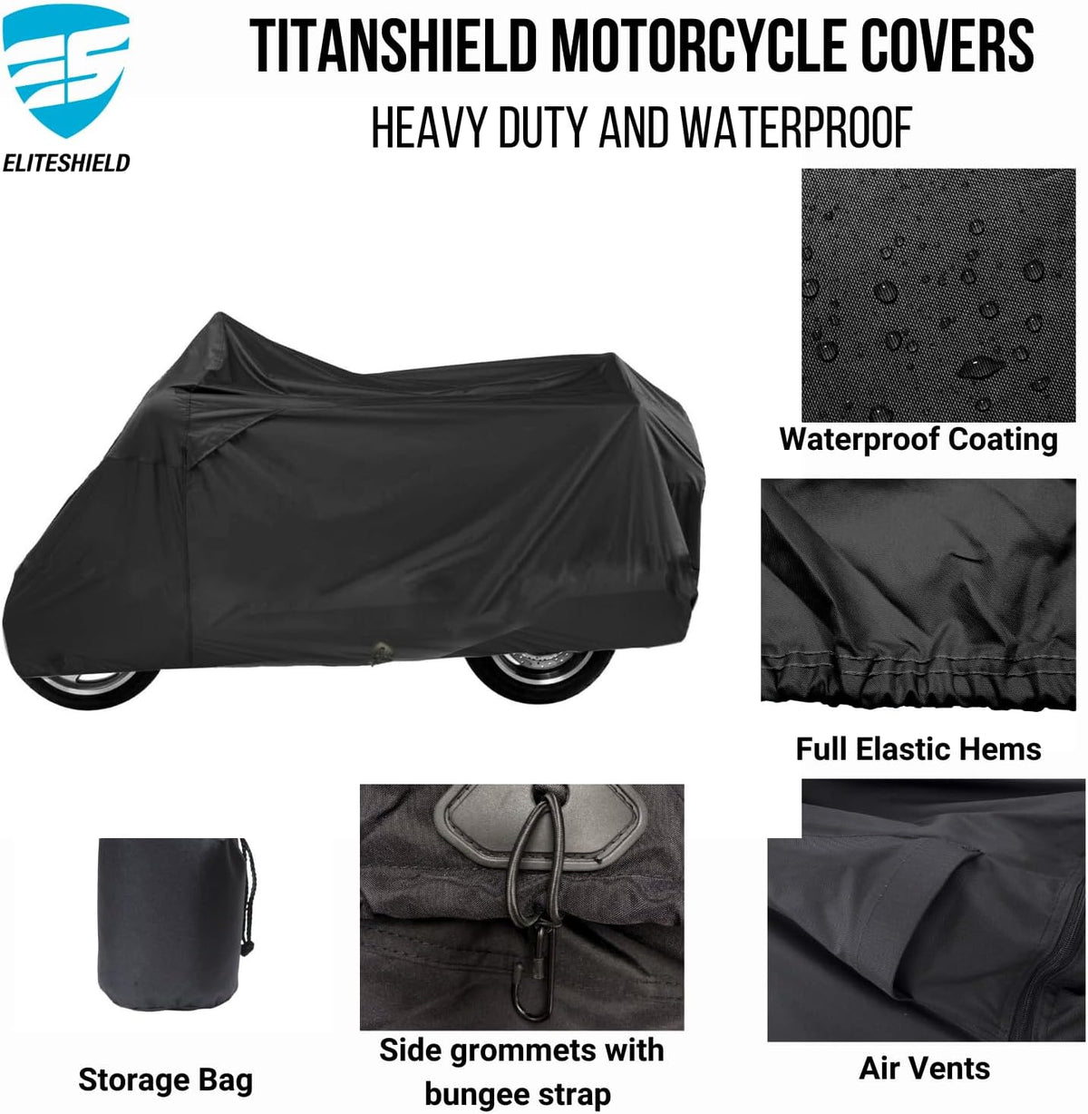 Deluxe Motorcycle Cover, Waterproof All Weather Outdoor Protection Universal Motorcycle Cover, Fade & Tear Proof Polyester fits Motorbike up to 90" L
