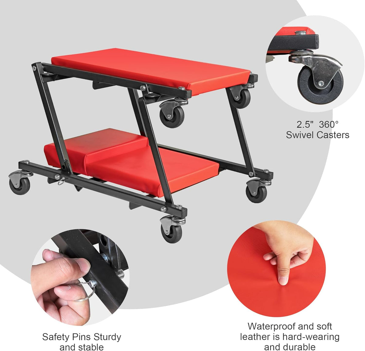 TCE 36" Rolling Foldable Automotive Creeper, 2-in-1 Garage Shop Creeper, Car Creeper,for Auto Repair, 300 Lbs Capacity, Red, TAM6505RU Torin
