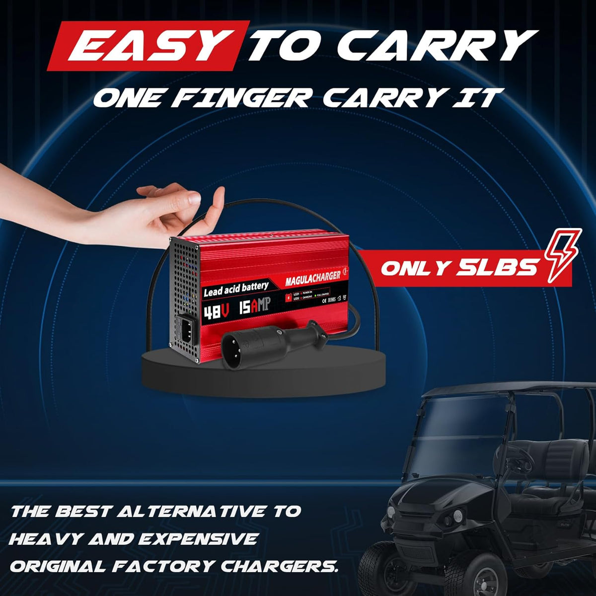 Magula 48 Volt 15 Amp Golf Cart Battery Charger for Club Car DS&Precedent,with Trickle Charge,Only 5 Lbs, 4-6 H Full Charge,Replace Club car Charger 48 Volt