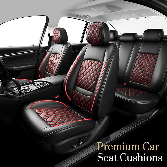 Fit RLX Car Seat Covers for Acura RLX 2013-2020 - Premium Leather, Waterproof, All-Weather, Airbag Compatible, Anti-Slip, Breathable, Easy Install, Seat Protectors, Full Set, Redline
