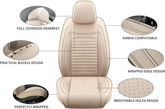 Front Seat Covers Fit for Toyota Tacoma 2001-2026, Truck Seat Covers Front Seats, Breathable Faux Leather Automotive Seat Covers Front Pair Anti-Slip Seat Cover(Beige, Front)