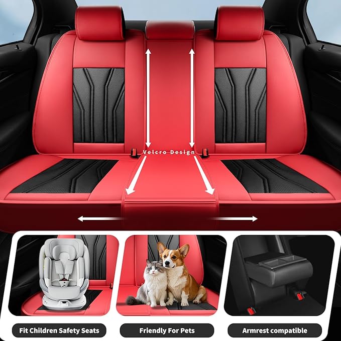 Fit CRV Car Seat Covers Premium Leather for Honda CRV cr-v 2011-2025 2026. Waterproof， Breathable, Scratch-Resistant & All-Weather Seat Cushion Protector (Front Seat,Red&Black)