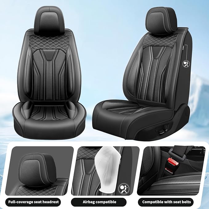 Fit Accord Car Seat Covers Premium Leather for Honda Accord 2012-2025 2026. Waterproof， Breathable, Scratch-Resistant & All-Weather Seat Cushion Protector（Front Seat,All Black