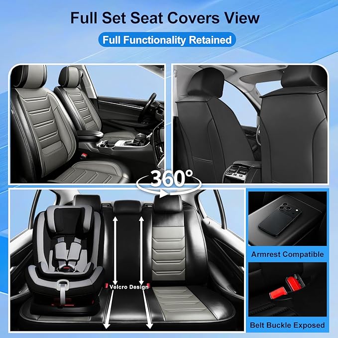 Fit CX-7 Car Seat Covers for Mazda CX7 2006-2012, Full Coverage Leather, Airbag Compatible & Scratch-Resistant, Waterproof All Weather Seat Protector, Front Pair Black+Gray