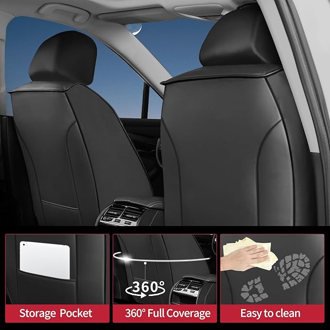Fit Legacy Car Seat Covers(Only for 5 Seats Version)for Select Ford Legacy 2008-2024 2025 2026-Full Coverage Leather,Airbag Compatible,Waterproof&All Weather Seat Cushion Protector(Black+Red)