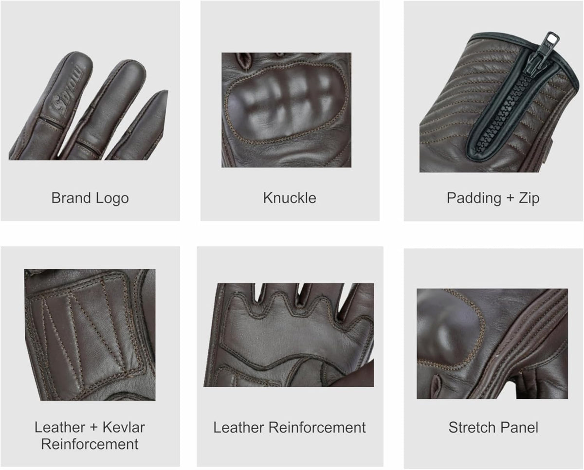 Full Finger Leather Motorcycle Gloves for Men & Women Touch Screen Gloves Premium Street Motorcycle Durable Protective Cruiser Biker Gel Leather Motorbike Gloves