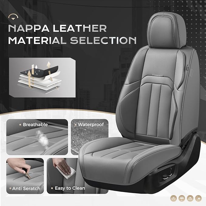 Coverado Car Seat Cover, Cover for Cars Full Seat, Premium Leather, Universal Fit Waterproof Seat Protectors, Car Seat Cushion Non-Slip for Most Cars-Gray