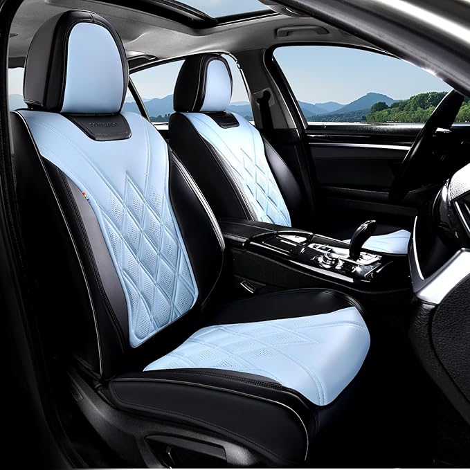 Coverado Car Seat Covers, Front Covers for Cars, Car Seat Cover Front Seats, Automotive Seat Cover, Waterproof, Leather Car Seat Cushion, Universal Interior Seat Protectors for Most Cars Black-Bule