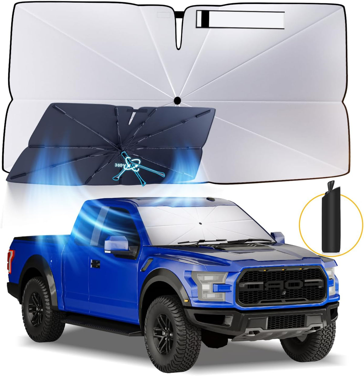 Windshield Sun Shade Umbrella: for Ford F150-2015-2023 2024 2025 - Front Car Window Shades - Foldable Sunshades Block UV Keep Cool