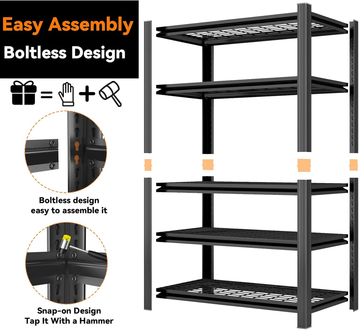 72''H Garage Shelving 3000LBS Capacity Heavy Duty Garage Storage Shelves, Adjustable 5 Tier Metal Industrial Wire Shelf for Kitchen, Utility Room, Warehouse and Basement, Black (36''Wx16''Dx72''H)