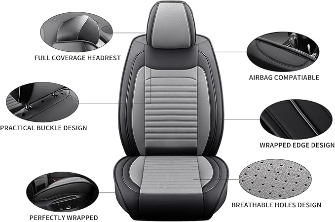 Front Seat Covers Fit for Toyota Corolla 2000-2026, Car Seat Covers Front Seats, Breathable Faux Leather Automotive Seat Covers Front Pair Anti-Slip Seat Cover(Black&Gray, Front)