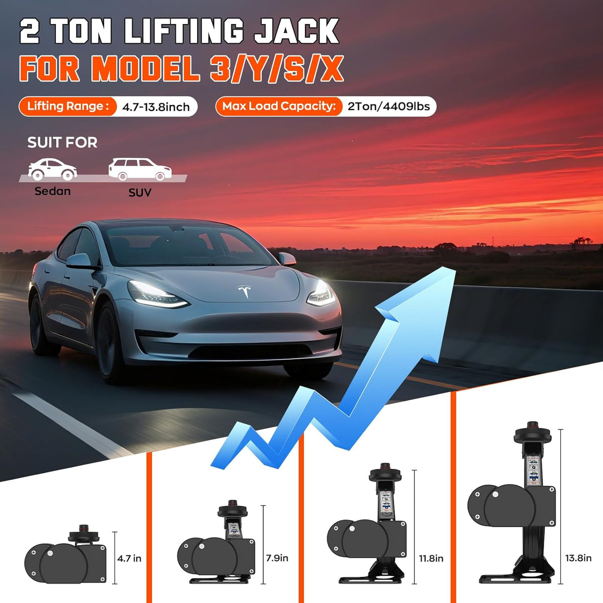 Electric Car Jack for Tesla, Portable 12V 2 Ton Tesla Tire Repair Tools, Electric Lifting Jack for Model Y/3/S/X, Tire Changing Kit for Tesla Vehicles.