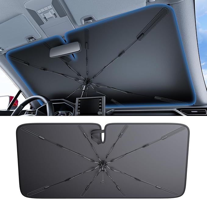 2025 Ice-Shield Car Windshield Sun Shade [100% Sun Block, 4th-Gen Cooling Tech] Reflective Heat Insulation, Portable Foldable Front Window Sunshade Umbrella for Truck/MPVs/Vans - Universal Fit 61"x39"