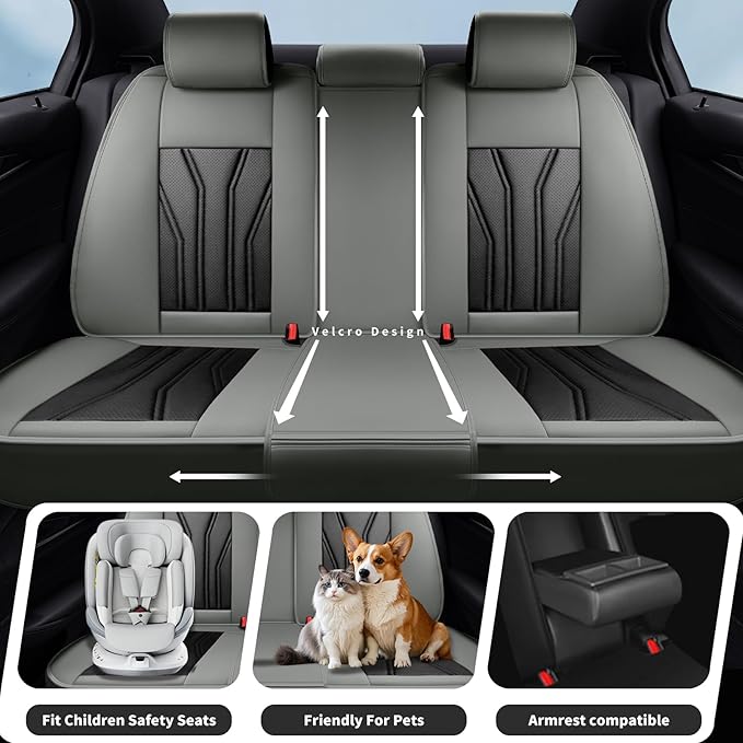 Fit Tucson Car Seat Covers Premium Leather for Hyundai Tucson 2010-2025 2026. Waterproof， Breathable, Scratch-Resistant & All-Weather Seat Cushion Protector (Front Seat, Gray&Black)