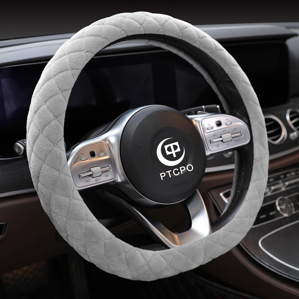 Soft Car Steering Wheel Cover for Sedan, SUV, Warm Luxury Velvet, Odorless, Universal, Anti Slip, Summer Winter, Gray, D Shape(Flat Bottom)