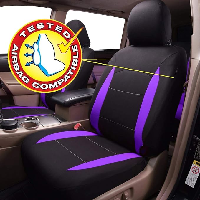 Flying Banner Car Seat Covers Front Seats Rear Bench Polyester car seat Protectors Easy installations Rear Bench Split Classic Man Lady Truck (Full Set - Low Back, Black Purple)…