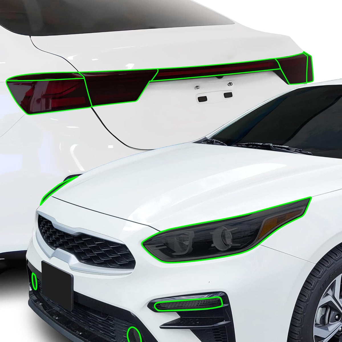 BOGAR TECH DESIGNS Full Headlight Taillight Reflector Sidemarker Tail Light Tint Kit Compatible with Kia Forte 2019-2021, Dark Smoke