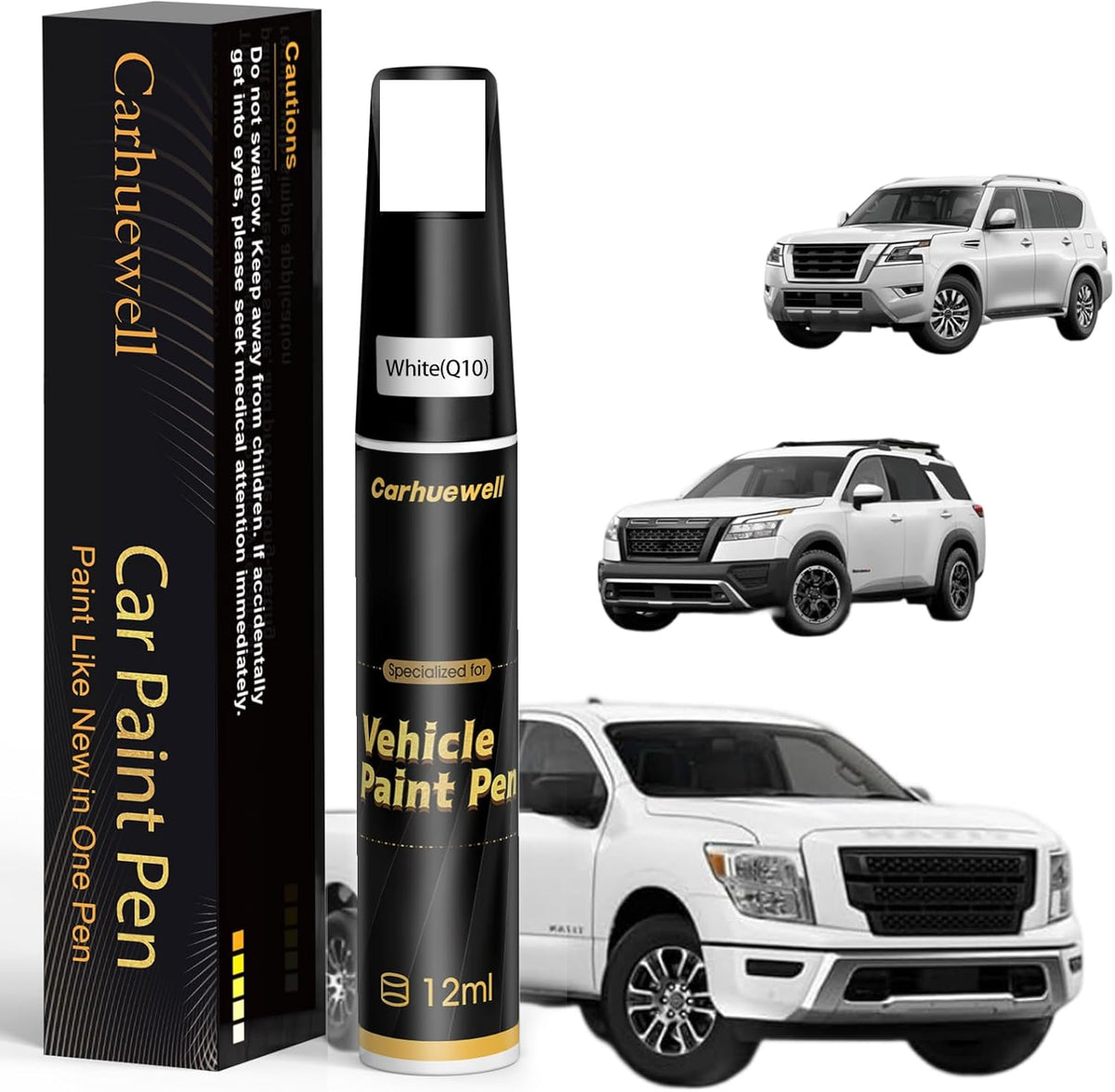 White(Q10) Touch Up Paint Compatible with Nissan, Exact Match Car Paint Pen Automotive Scratch Repair Remover Kit Quick & Easy Solution for Vehile Chips and Nicks