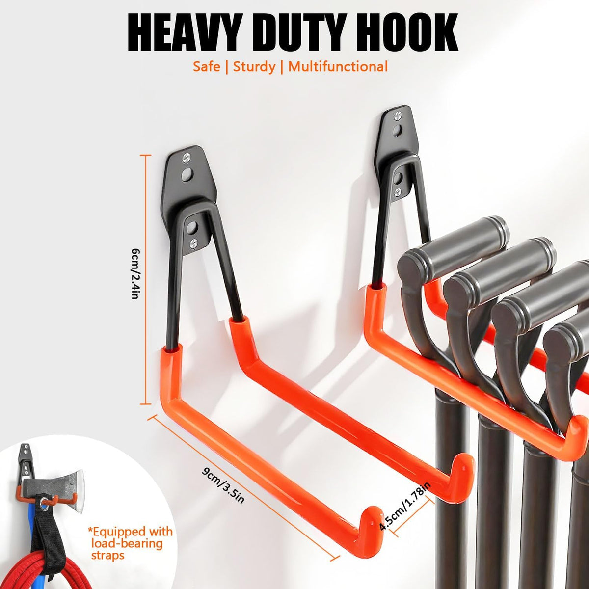 Heavy-Duty Garage Hooks -4 Pack Type large J - Anti-Slip Coated Wall-Mounted Hooks Wall Mount Storage Organizer for Hanging Power and Garden Tools, Ladders, Hose, Bikes, Ropes, Bulk Items, and More