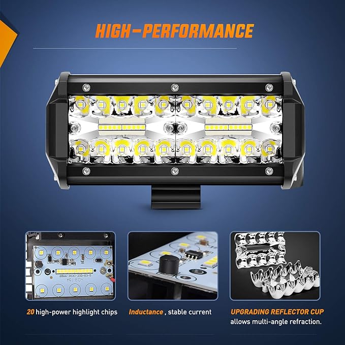 Nilight LED Pods 4PCS 6.5 Inch 120W Light Bar Triple Rows Spot Flood Combo Driving Light Waterproof Led Work Light Off-road Truck Car ATV SUV Cabin Boat, 2 Years Warranty