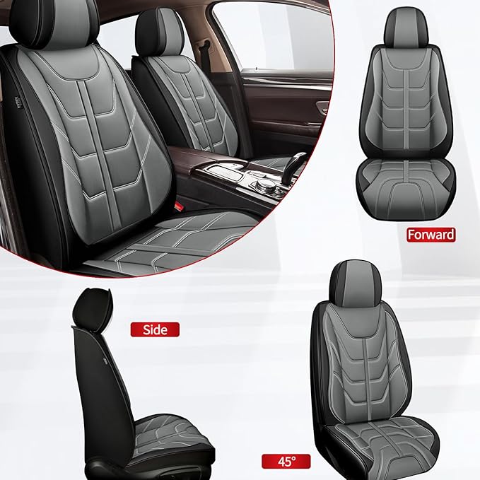 TTX LIGHTING Car Seat Covers fit for Jeep Grand Cherokee 2005-2026 Front Seat: Premium Leather Automotive Seat Cover with Airbag Compatible Waterproof (2 Seats, Black & Gray)