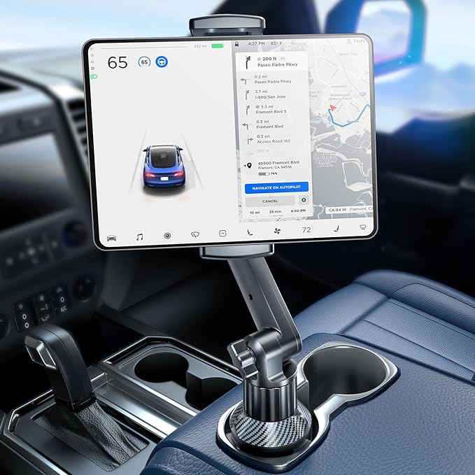 eSamcore Tablet Holder for Car, for iPad Stand Cup Holder Car Mount with 1.57" Depth Large Clamp 15" Height Adjustable Tab Mount Holder for 6"-12.9" Cell Phone iPhone Travel iPad Accessories