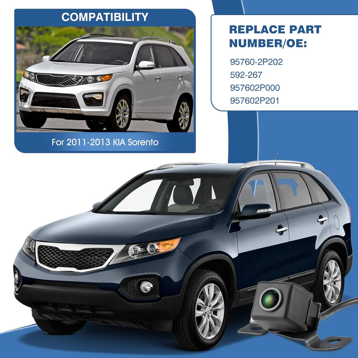 95760-2P202 Rear View Backup Camera Fit for KIA Sorento 2011 2012 2013, Reversing Parking Assist Camera Replaces 592-267 957602P000 957602P201
