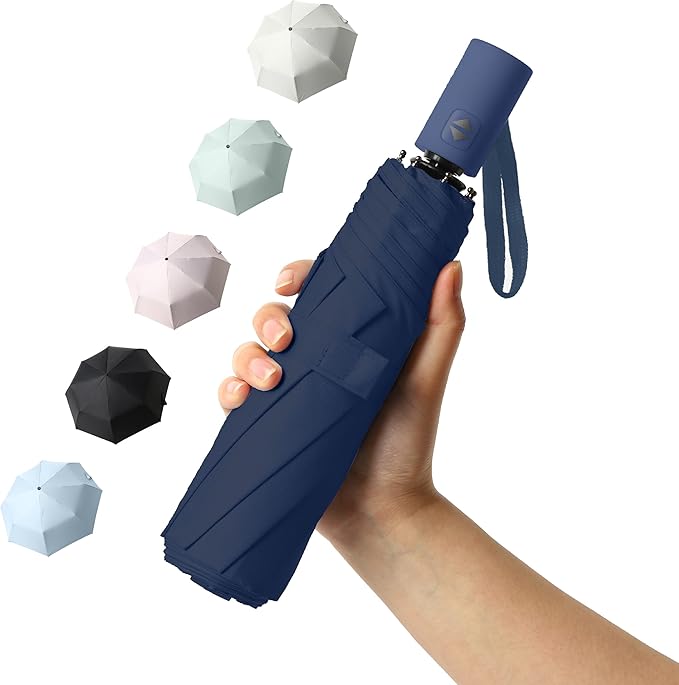 BAODINI Small UV Protection Travel Umbrella Compact for Rain and Sun UPF 50+ Windproof Portable 42 inch Umbrella for Women and Men