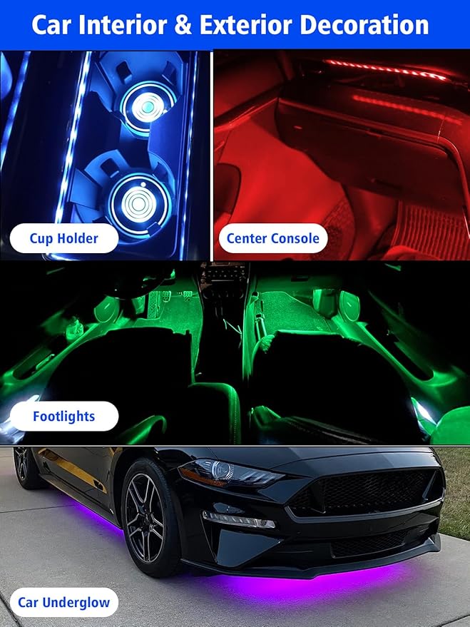 YM E-Bright 4Pcs Led Strip Lights for Car, 12inch Waterproof IP68 Car Underglow Strip Lights Decoration 18SMD 12V Led Interior Exterior Lights Strip for Cars Motorcycles Truck Golf Cart Boat - Pink