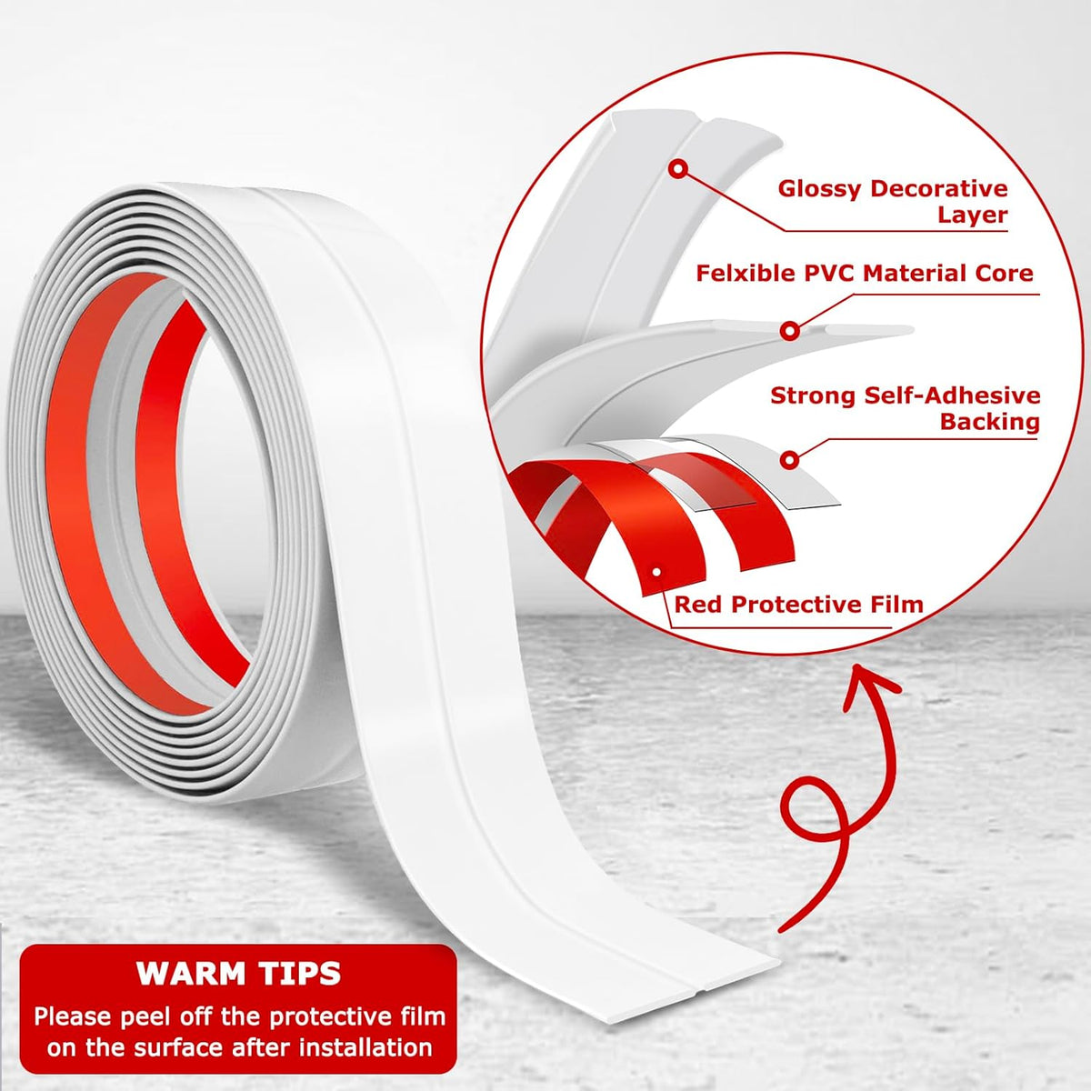 Flexible Wall Corner Protector Moulding Trim Peel and Stick Wall Corner Guards Edge Protector Self Adhesive Molding Trim Strip for Edge Ceiling (White, 2.4 in x 20 Ft)