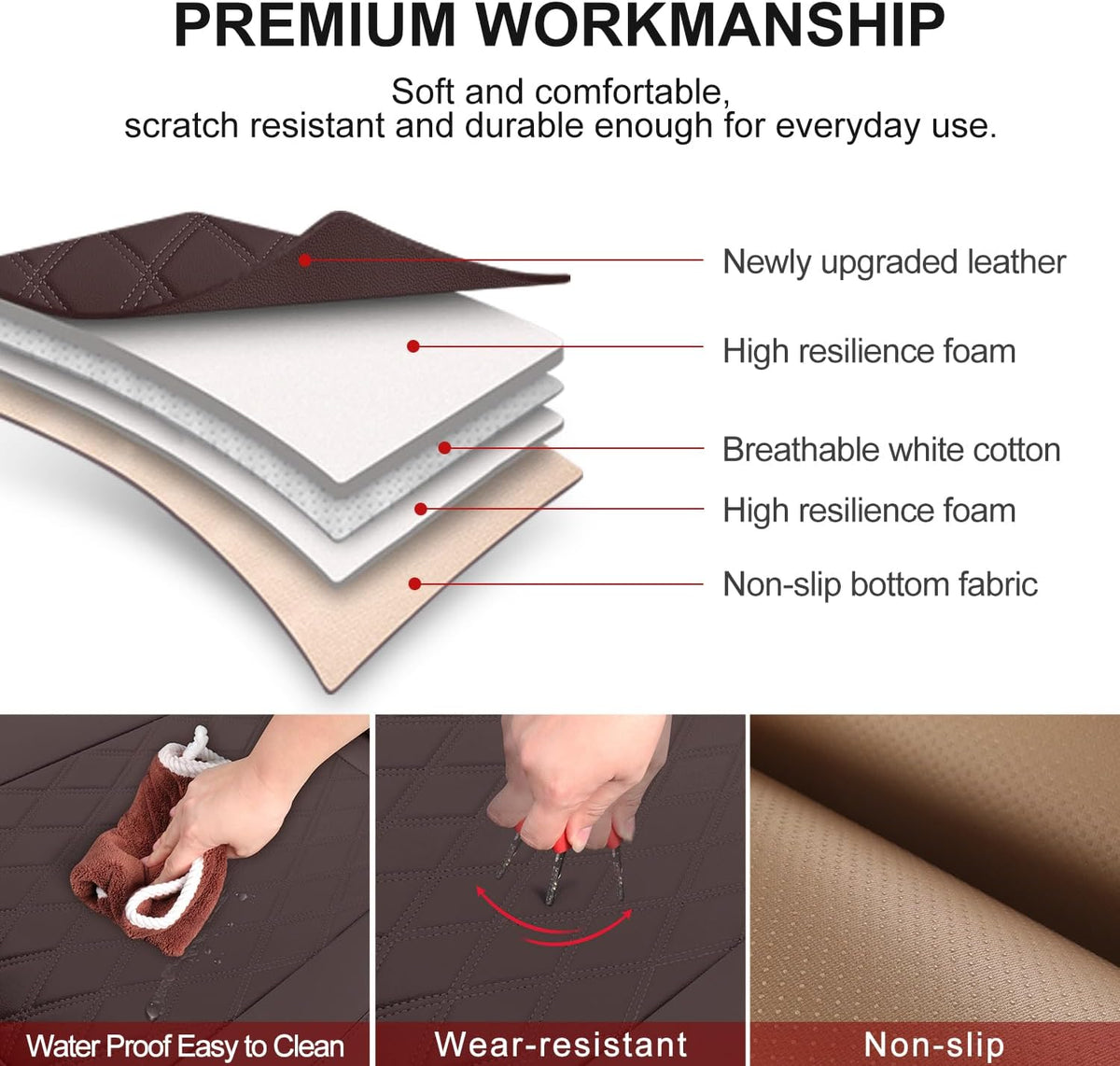 2 Pack Leather Front Car Seat Cover Bottom Car Seat, Anti-Slip and Full Wrap Driver Seat Protectors with Storage Pocket, Luxury Waterproof Bottom Auto Seat Cushion Pad Mat for Most Vehicles(Coffee)
