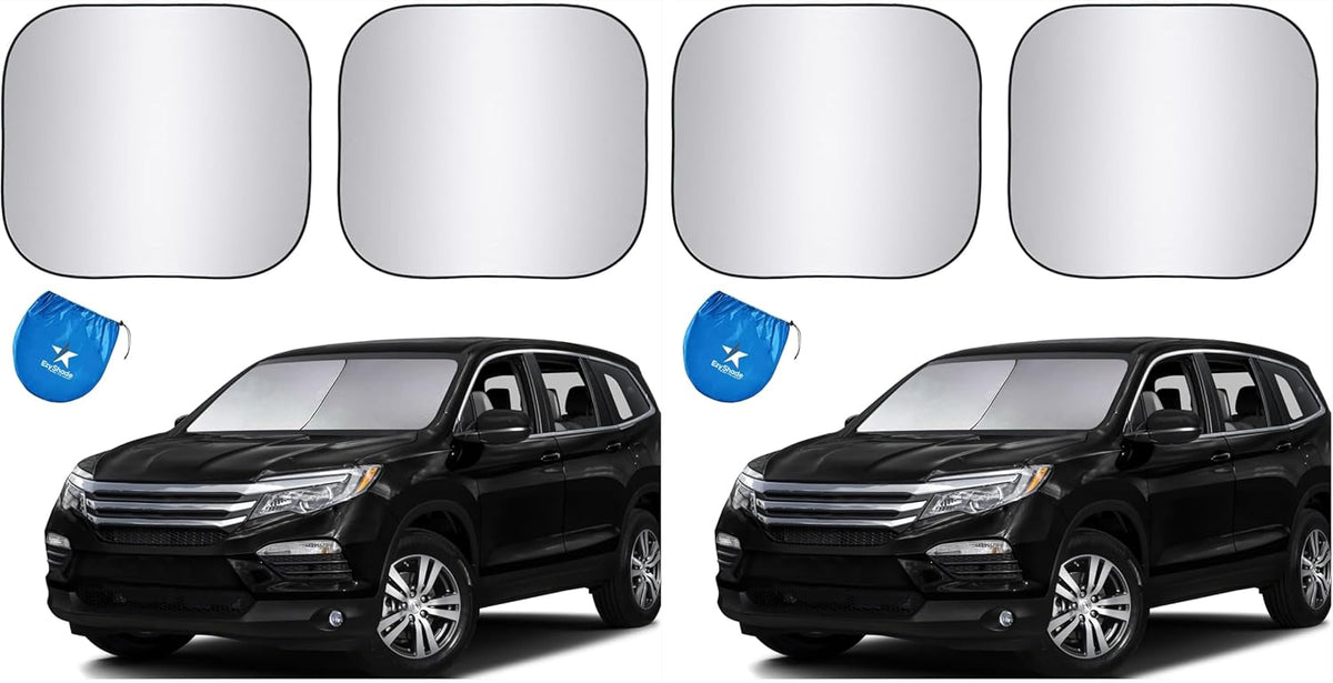 EzyShade Windshield Sun Shade with Shield-X Reflective Technology. See Vehicle Size-Chart. Foldable Car Sunshade for Front Windshield Window Car SUV Van Truck. Sun Visor Heat Shield. Max (L) Size