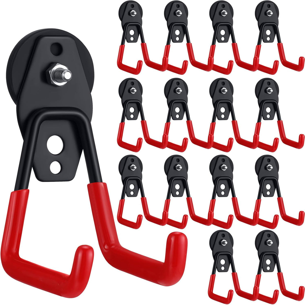 Landhoow Large Magnetic Hooks Heavy Duty Garage Magnet Hooks Strong Storage Utility Magnetic Hangers with Anti Slip Rubber Coating for Indoor and Outdoor Hanging(Red,14 Pcs)
