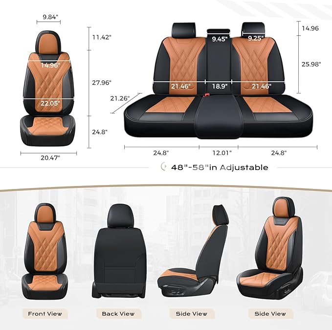 Coverado Car Seat Covers Full Set, Seat Covers for Cars, Front Seat Covers and Back Seat Cover Waterproof Leather Automotive Seat Cover, Universal Car Interior Protectors Cushion for Most Cars