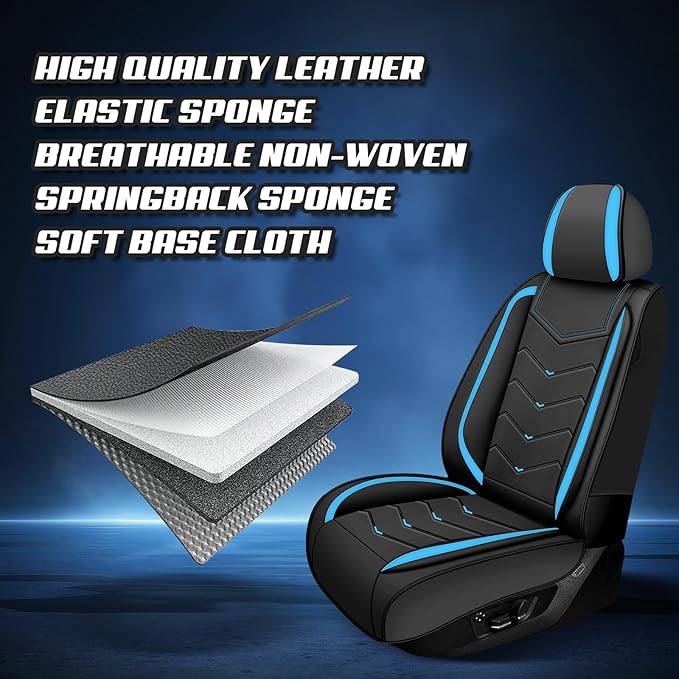 Car Seat Covers for Mitsubishi Outlander 2003-2026, Premium Nappa Leather Car Seat Cover, Stylish Sport Seat Covers， Automobile Seat Cover Sets.(Luxury 2 Seats/Black Blue)