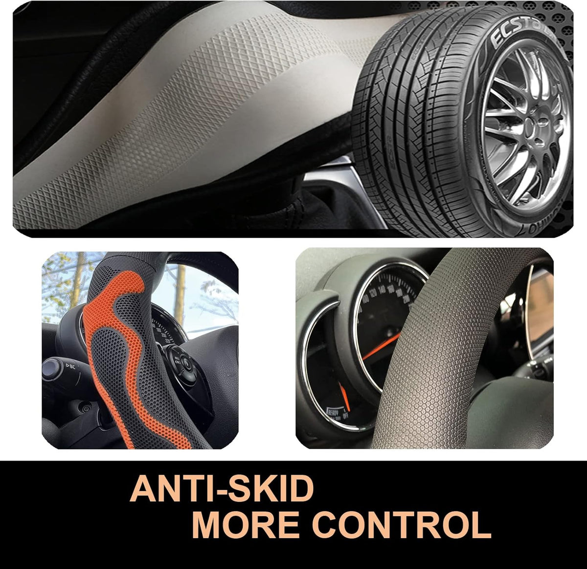 PINCTROT D Shaped Comfy Grip Steering Wheel Cover, Anti-Slip Design, Flat Bottom 14.5-15 Inch(Silicone Orange)