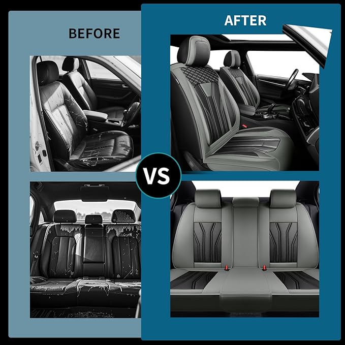 Fit Tucson Car Seat Covers Premium Leather for Hyundai Tucson 2010-2025 2026. Waterproof， Breathable, Scratch-Resistant & All-Weather Seat Cushion Protector (Front Seat, Gray&Black)