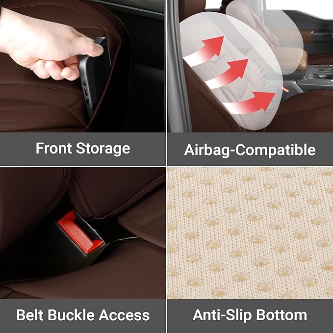 Coverland Custom Fit Car Seat Covers for Car Compatible with [Civic, Corolla, Focus, Malibu, Sentra, Jetta, Cruze] Premium Waterproof Non-Slip Interior Protector [Full Set Dark Brown- Size Chart X51]