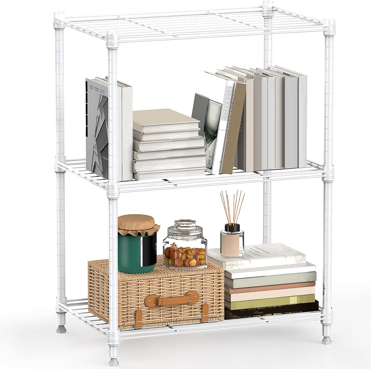 450 lbs Wire Storage Shelving 3-Tier Utility Shelving Unit Steel Organizer Wire Rack for Home,Kitchen,Office,White (11.8" D x 17.7" W x 26.4" H)