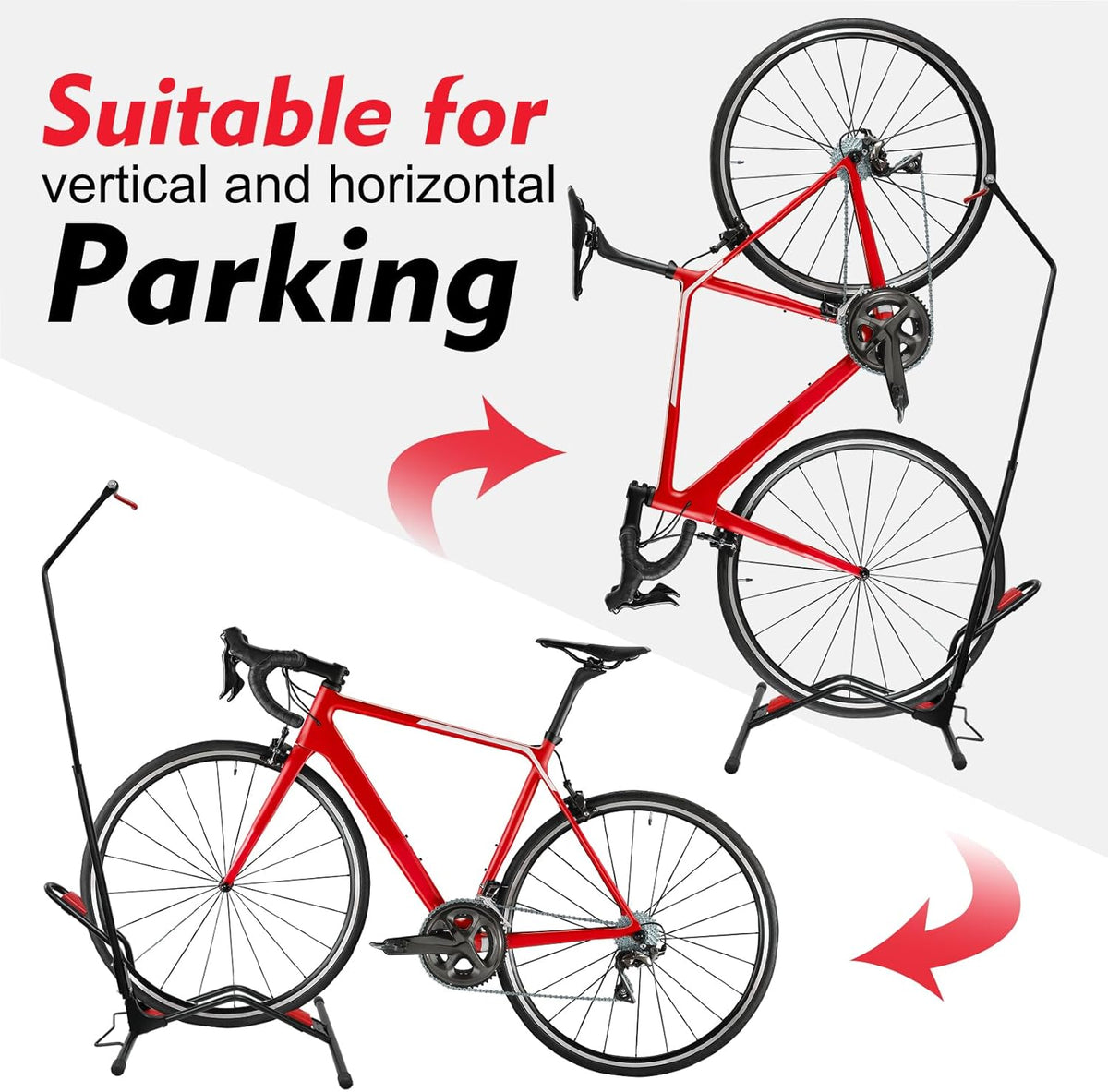 Vertical Bike Parking Stand- Space-Saving,Adjustable Freestanding Upright Bike Floor Stand for 20"-29" Mountain/Road/Kids Bikes, Heavy-Duty Bike Rack Garage Solution