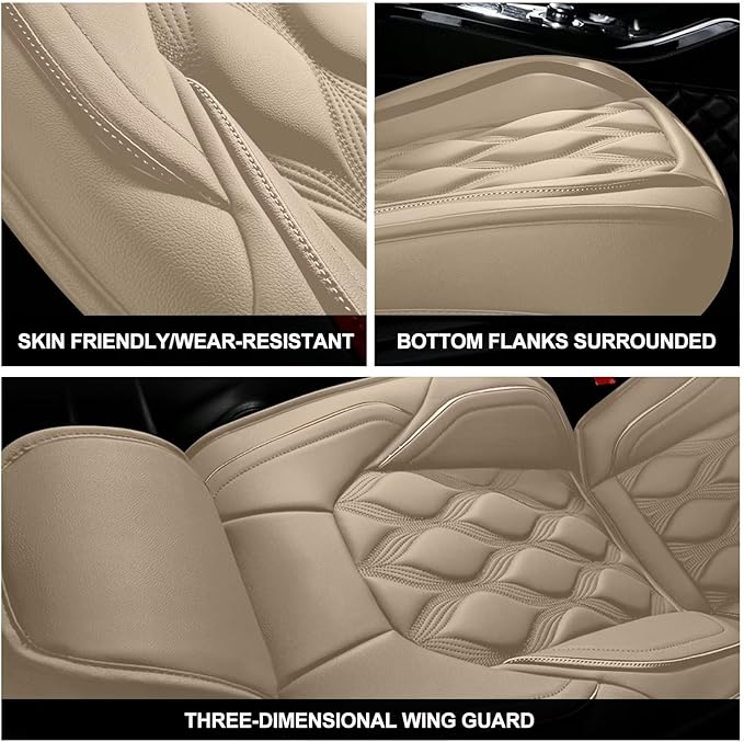 AOMSAZTO Car Seat Cover Full Set Fit for GMC Yukon 2007-2026 Leather Car Seat Cushion Protector Compatible Airbag Waterproof Automotive Seat Covers Full Set 5 Seats Beige