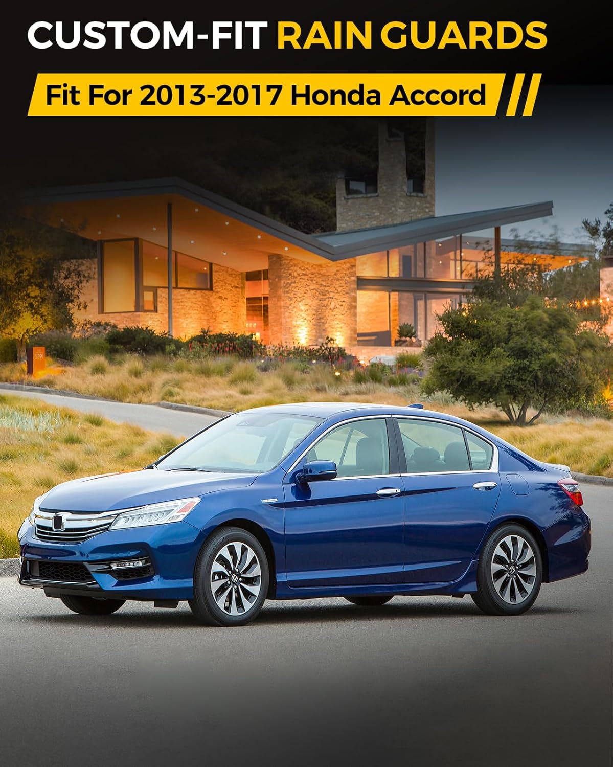 Rain Guards for Car Windows, Tape-On Window Visors Rain Guards Fit for Honda Accord 2013-2017, Window Deflectors, Vent Visors for Honda Car Accessories, 4 Pieces