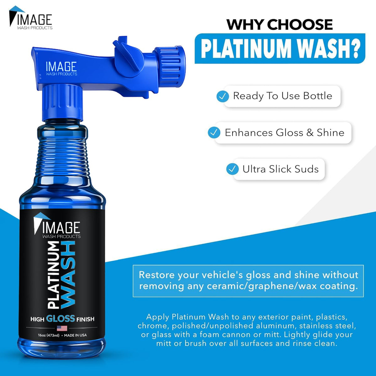 Image Wash Products - 16oz Platinum Wash Car Soap – Car Wash Foam Soap for Foam Cannon & Pressure Washer | High Gloss RV/Truck Wash Soap | Bubble Gum Scent, Detailer Grade Car Soap