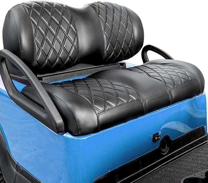 NOKINS Golf Cart P-P Diamond Leather seat Cover for it Club Car Precedent/Tempo/Onward Premium,No Stapler Required, Golf Cart Vinyl Replacement Seat Cover.Black
