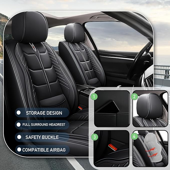 Leather Car Seat Covers Fit for Toyota Camry 2002-2024, 5 Seater Car Seat Cover, Premium Waterproof, Scratch Resistant Car Interior Accessories (Full Set Black)