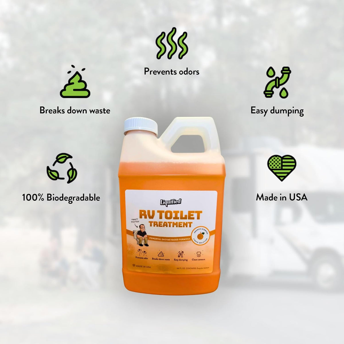 Liquified RV Toilet Treatment - Black Holding Tank Digester - Odor Eliminator - Orange Scent - Matts RV Reviews (Orange, 64oz)
