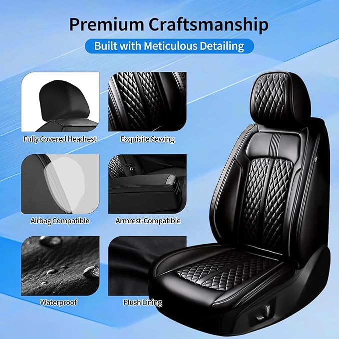 Fit Sonic Car Seat Covers for Select Chevrolet/Chevy Sonic 2012-2020 - Premium Full Coverage Leather, Airbag Compatible, Waterproof & All Weather Seat Cushion Protector, Full Set, Black
