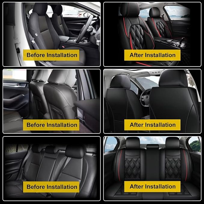 AOMSAZTO Car Seat Covers,Full Set 5 Seats Custom Fit for Jeep Liberty 2002-2012,Leather Car Seat Cover Seat Cushion Protector,Airbag Compatible Waterproof Black