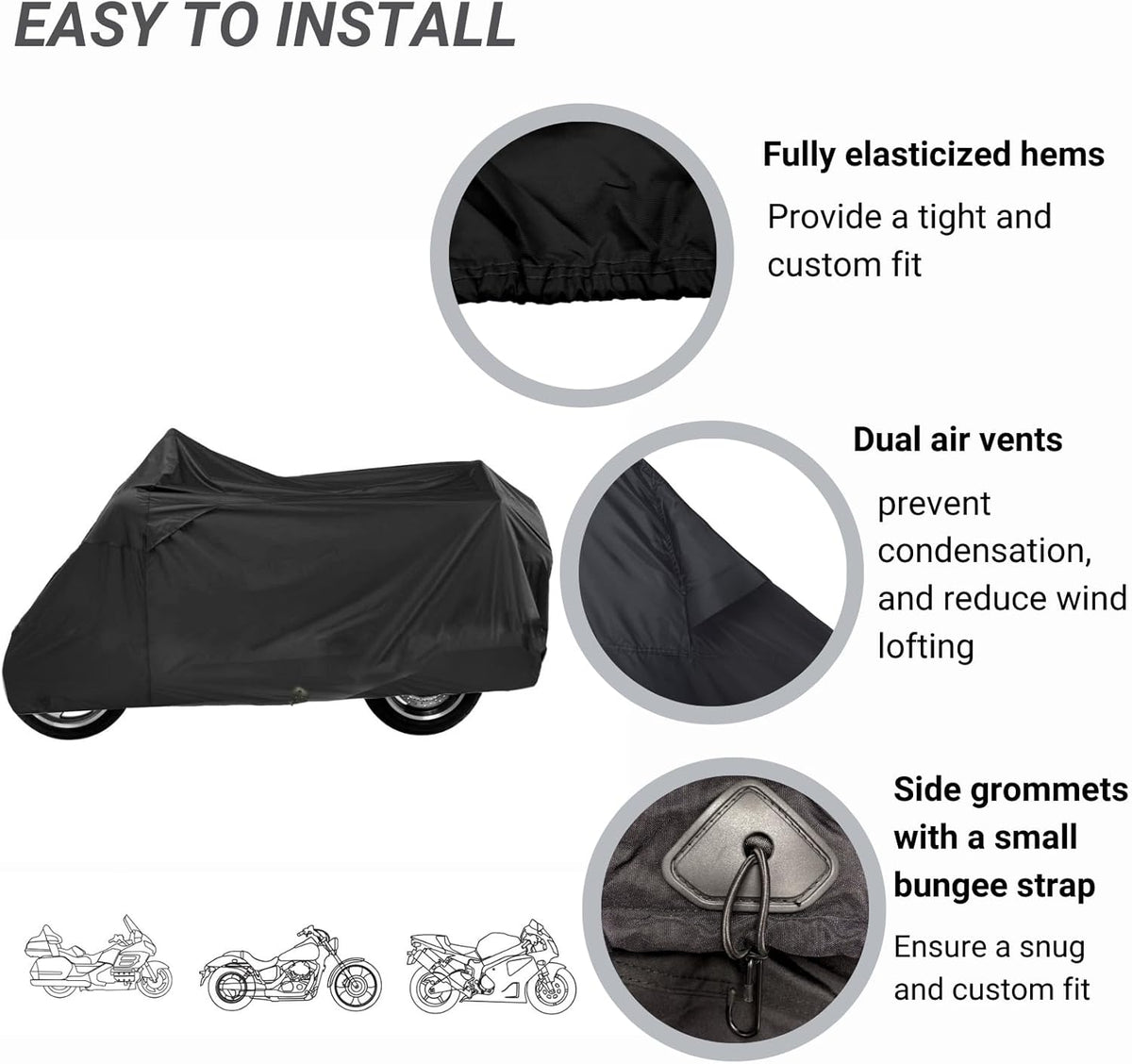 Deluxe Motorcycle Cover, Waterproof All Weather Outdoor Protection Universal Motorcycle Cover, Fade & Tear Proof Polyester fits Motorbike up to 110" L