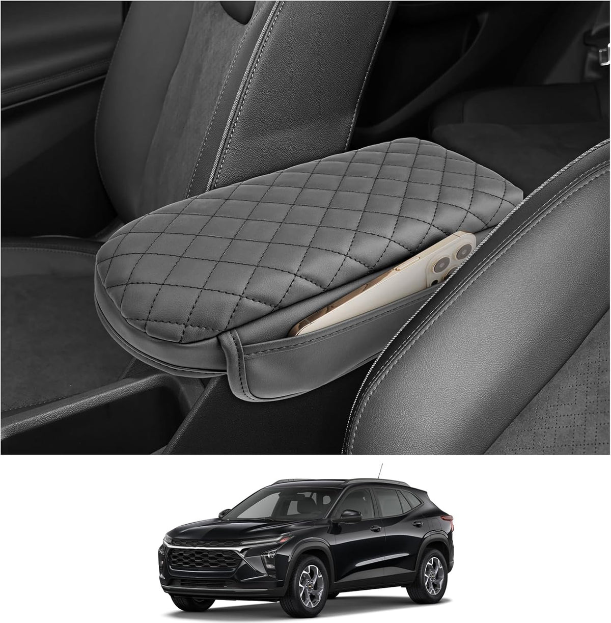 CDEFG 2024 2025 Trax Center Console Cover for 2024 2025 Chevy Trax Armrest Cover Middle Console Pad Arm Rest Cover 2024 Trax 2025 Accessories (w/Pockets)